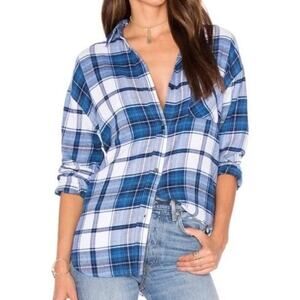 Rails Women’s Jackson Plaid Shirt Button Front White Admiral Blue Size Small